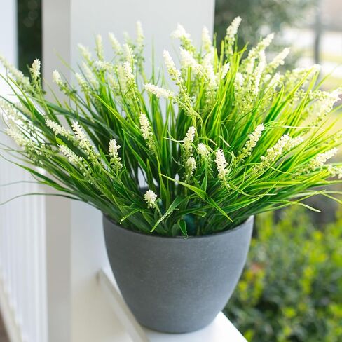 Ivydale Artificial Plants Fake Flowers Monkey Grass for Outdoors,UV Resistant Realistic 10PCS White Faux Greenery Shrubs Outside Decor for Home Garland Porch Patio Balcony Planter Yard Office Pathway in Kuwait