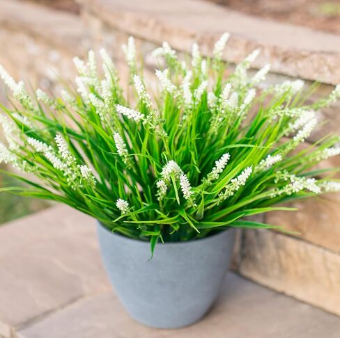 Ivydale Artificial Plants Fake Flowers Monkey Grass for Outdoors,UV Resistant Realistic 10PCS White Faux Greenery Shrubs Outside Decor for Home Garland Porch Patio Balcony Planter Yard Office Pathway in Kuwait
