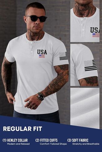 Men's Patriotic Henley Shirts Distressed American Flag 1776 Vintage Muscle T-Shirts (S-3XL) in Saudi Arabia