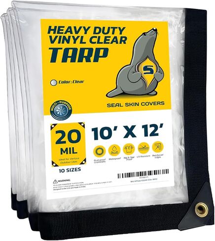 5' X 7' Clear Tarps 20 mil Heavy Duty Waterproof Transparent Tarp with Grommets, Multipurpose 18 oz, 560 GSM Thick and Tear-Resistant Tarpaulin in Kuwait