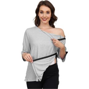 Women's Post Shoulder Surgery Tear Away Shirt Short Sleeve Side Snap Chemo Port Postpartum Shirts Adaptive Clothing