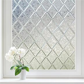 Haton Window Privacy Film Decorative Frosted Glass Window Film, Sun Blocking Stained Glass Clings, Static Cling Removable Stickers for Home Door Coverings, Lattice Pattern 17.5" x 78.7"