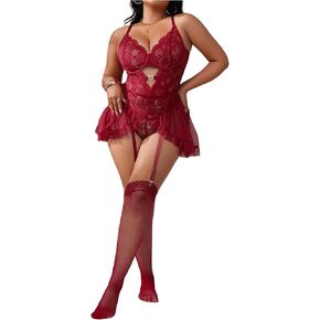 Wdirara Women's Plus Size 4 قطع الملابس الداخلية المقطوعة