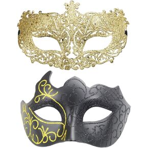 Arlai Pack of 12, Gold shining plated party mask wedding props masquerade mardi gras mask