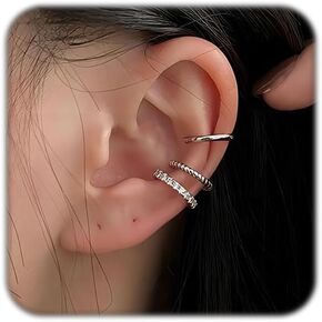 Silver Ear Cuff Earrings For Women Non Piercing Fake Earrings Sets Adjustable Clip On Wrap Earrings
