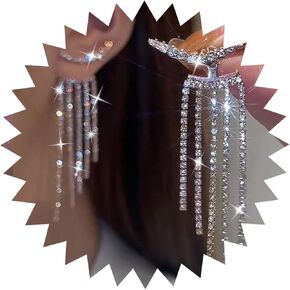 Crystal Rhinestone Ear Jacket Earrings Boho Chandelier Tassel Earrings Silver Crystal Ear Climber Earrings Long Rhinestone Tassel Earring Crystal Fringe Earring Jewelry for Women