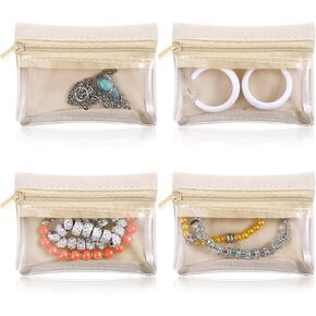 4Pcs Portable Travel Jewelry Bag, Clear Travel Jewelry Pouch Bag with Zipper, Velvet Jewelry Organizer, Mini Jewelry Storage for Rings Bracelets Earrings Necklaces Jewelry, Gift Idea for Women Girls