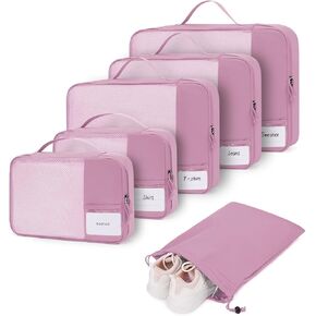 ECOHUB 6 Set Packing Cubes for Travel Durable Suitcase Organizer Bags Set with Personalized Tag Travel Essentials with Shoe Bag Traveling Accessories for Luggage Machine Washable, Dark Blue
