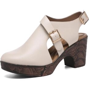Altxic Women's Comfy Low Block Chunky Heels Sandals Closed Round Toe Casual Adjustable Slingback Strap Clogs