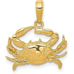 JewelryWeb 10k Gold Blue Crab Pendant Necklace 20x18.5mm Wide-Pendant for Women