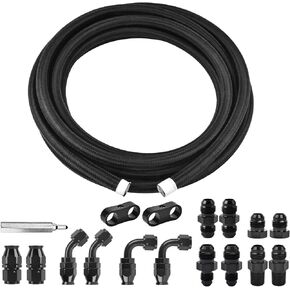 EVIL ENERGY 6AN PTFE Fuel Line Kit 10FT, AN6 E85 Braided PTFE Fuel Hose Line Kit Black ptfe Hose