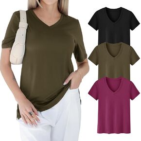 GAYHAY 3 Pack V Neck T Shirts for Women - Casual Loose Fit Spring Summer Tops Trendy Soft Short Sleeve Basics Tees 2025