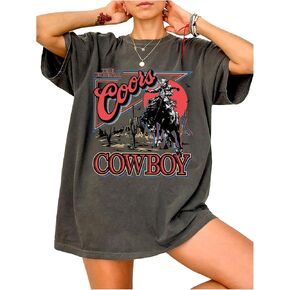 Soly Hux Women's Vintage Graphic Tees Half Sleeve Cowboy Print Tirt street streetwear قمم الصيف