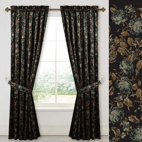 StangH Black Velvet Curtains 84 inches Long - Printed Floral Design Home Decoration Luxury Thermal Insulated Blackout Window Treatment Set for Living Room, 52x84-inch, 2 Panels