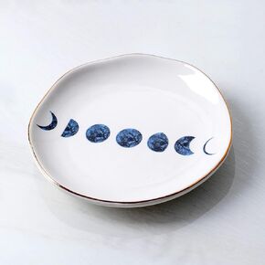 Ceramic Moon Jewelry Dish Tray Ring Holder, Small Decorative Trinket Dish for Rings Earrings Necklaces, Present for Wife and Mom, 4.5 Inch