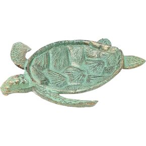 Sea Turtle Jewelry Tray-Cast Iron Nautical Trinket Dish for Rings,Earrings,Necklaces,Bracelets,Coins & Keys - Decorative Copper Green with Gold-Touched Beach-Themed Accessory Holder for Home or Office