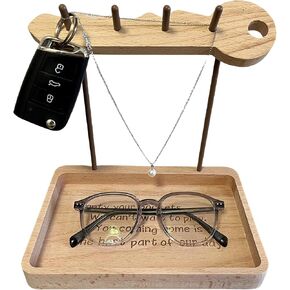 Natural Wood Entryway Keys and Wallet Organizer Tray, Entrance Hall Office Desk Bar Counter Jewelry Bowl for Glasses Watch Mobile Phone