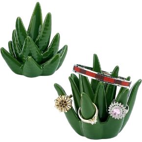 PH PandaHall 2 Pack Aloe Ring Holder Ring Holder Dish Jewelry Organizer Ceramic Dish Cactus Trinket Tray Decorative Tray Plant Succulent Decor Room Dresser for Wedding Home Decor Birthday Gifts