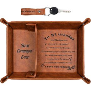 KASBAH Gift For Dad Father Husband Grandpa Best Dad Ever Faux Leather Valet Tray For Men Desktop Storage Organizer Leather Tray Christmas Xmas Gifts Wallet Keys Catch All Tray