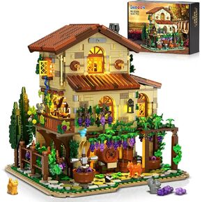 Winery Chateau House Building Set with Lights, Vineyard Castle Construction Model Home Decor, 1826 PCS Vine Estate Autumn Cabin Building Block Kit Gift for Mothers Day Adults Teens Boys Girls