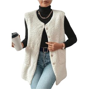 Verdusa Women's Fuzzy Fleece Steplessless sherpa sherpa سترة دافئة لأسفل الملابس الخارجية مع جيوب