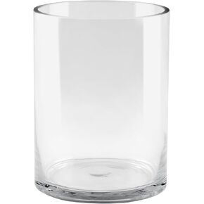 6" Wide 8" High Large Hand Blown Sturdy Clear Cylinder Glass Vase, Centerpiece Flower Vase for Rose, Tulip, Boquets, Hurricane Candle Holder (1, 6"x8")