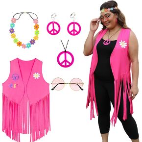 Lilike Plus Size 60s 70s Hippie Costume Outfit for Women 12W-22W