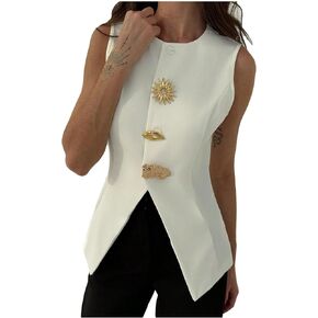 GORGLITTER Women's Dressy Blazers Vest Button Down Sleeveless Business Office Vest Jacket