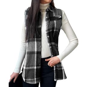 JTI Vest for Women, Flannel Plaid Lapel Neck Sleeveless Outerwear Vests, Button Front with Pockets Casual Jackets