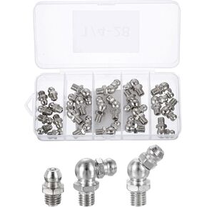 UXCELL 24PCS الصلب المطلي بالنيكل مستقيم الشحوم الزاوية 1/4 "-28 مؤشر ترابط مستقيم 90 درجة 45 درجة إكسسوارات حلمة الشحوم الهيدروليكية