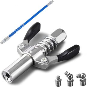 Grease Gun Coupler 1PCS with 6 Locking Jaw Strong Lock-on, 10000 PSI High Pressure Quick Release Grease, Compatible with All Grease Guns 1/8" NPT Grease Gun Nozzle Fittings three small oil nozzles