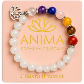 Anima Premium 7 Chakra Bracelets for Women - 8mm Real Healing Crystals and Stones Perfect for Balance, Energy, and Abundance - with Lotus Flower and Charged Energy Card