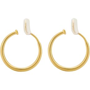 Clip On Hoop Earrings for Women 14k Gold Plated Non Pierced Chunky Hoops Matte Gold Hoop Clip On Earrings for Non-Pierced Ears 25mm
