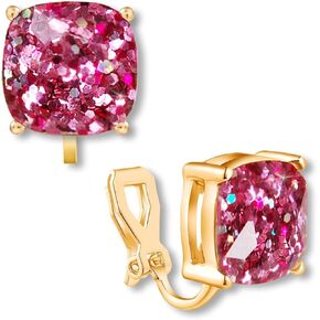 Large Square Clip On Earrings for Women - Comfortable Non Pierced Earrings for Women in Gold Tone, Statement Clip-On Studs