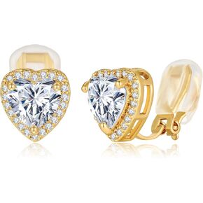 Cubic Zirconia Crystal Clip On Stud Earrings Hypoallergenic Round Non Pierced Earrings for Women