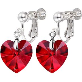 Valentines Clip on Earrings for Women non Pierced Dangle Heart of Ocean Austrian Crystal Dangling Bridal Wedding Mother Hypoallergenic Screw Back Jewelry