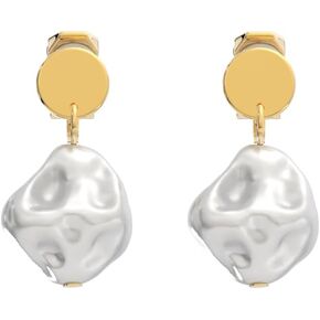 Aloha Earrings Non Pierced Gold Tone Clip On Simulated Baroque Pearl Drop Dangling Earrings