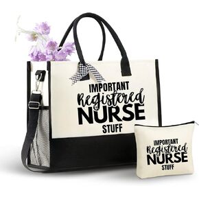 InnoBeta Registered Nurse Gifts Canvas Tote Bag for Women, RN Stuff Bag with Top Zipper Closure and Shoulder Strap for Appreciation Christmas Graduation