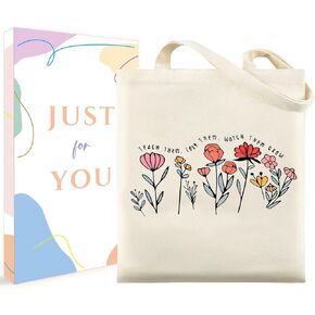 Pavolini Teacher Appreciation Gifts, Flower Printed Canvas Tote Bag, Teacher Gifts, Thank you Gift, Sturdy Cotton Shoulder Bag for Women End of Year Idea Gift