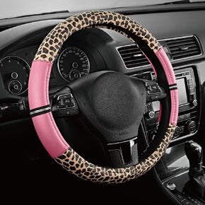 Road Comforts Leopard Steering Wheel Cover - Made with PVC Leather Cheetah Print - Anti-Slip, Universal Fit 14 1/2 inches to 15 inches - Beige