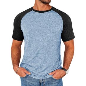 Runcati Mens Casual Slim Fit T Shirts Raglan Short Sleeve Crewneck Baseball Tees Color Block Workout Fashion Shirt