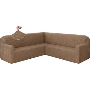 HDCAXKJ Sectional Couch Cover L Shape Sofa Covers Washable Stretch Couch Covers for Sectional Sofa Seersucker U Shaped Couch Slipcover Furniture Protector for Pets Dogs (Charcoal Grey, X-Large)