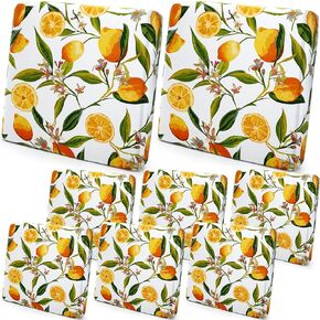 8 Pcs Lemon Printed Couch Cover Stretch Floral Sofa Cushion Bohemian Printed Washable Cushion Covers with Elastic for Furniture Chair Bottom