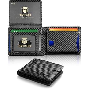 TiMOVO Slim Wallet for Men with RFID Blocking, Leather Bifold Wallet with 2 ID Window, Multifunct Quick Slot Design with Gift Box, Black Stripes