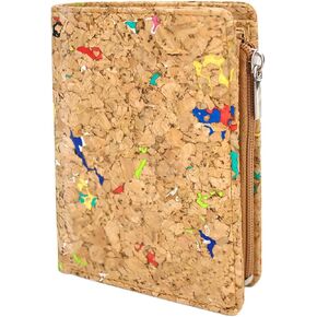 boshiho Eco Cork Friendly RFID Blocking Wallet Bi-fold Card Holder Vertical Wallet With Zippered Coin Purse & ID Window