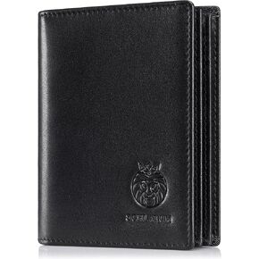 سعة كبيرة رجال المحفظة الجلدية الأصلية RFID حظر محفظة Bifold مع نافذة معرف رفرف 2 مقصورات نقدية ، أسود