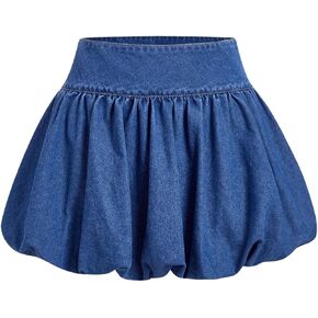 Milumia Women's High Waisted A Line Bubble Denim Mini Skirt Puffy Short Skirts