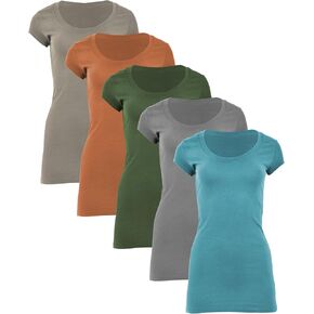 Sexy Basics Womens Cotton Stretch Scoop Neck Short Sleeve Extra Long T Shirt - Multi Packs