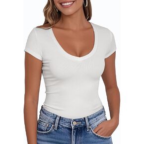 Palinda Women's V Neck Dritts Basic Casual Strety T Shirt قم بتصوير قمم الصيف قصيرة الأكمام