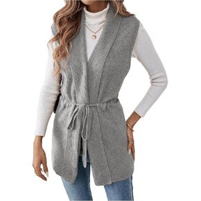 Verdusa Women's Open Front Drawstring Waist Knit Cardigan Vest V Neck Sleeveless Outerwear
